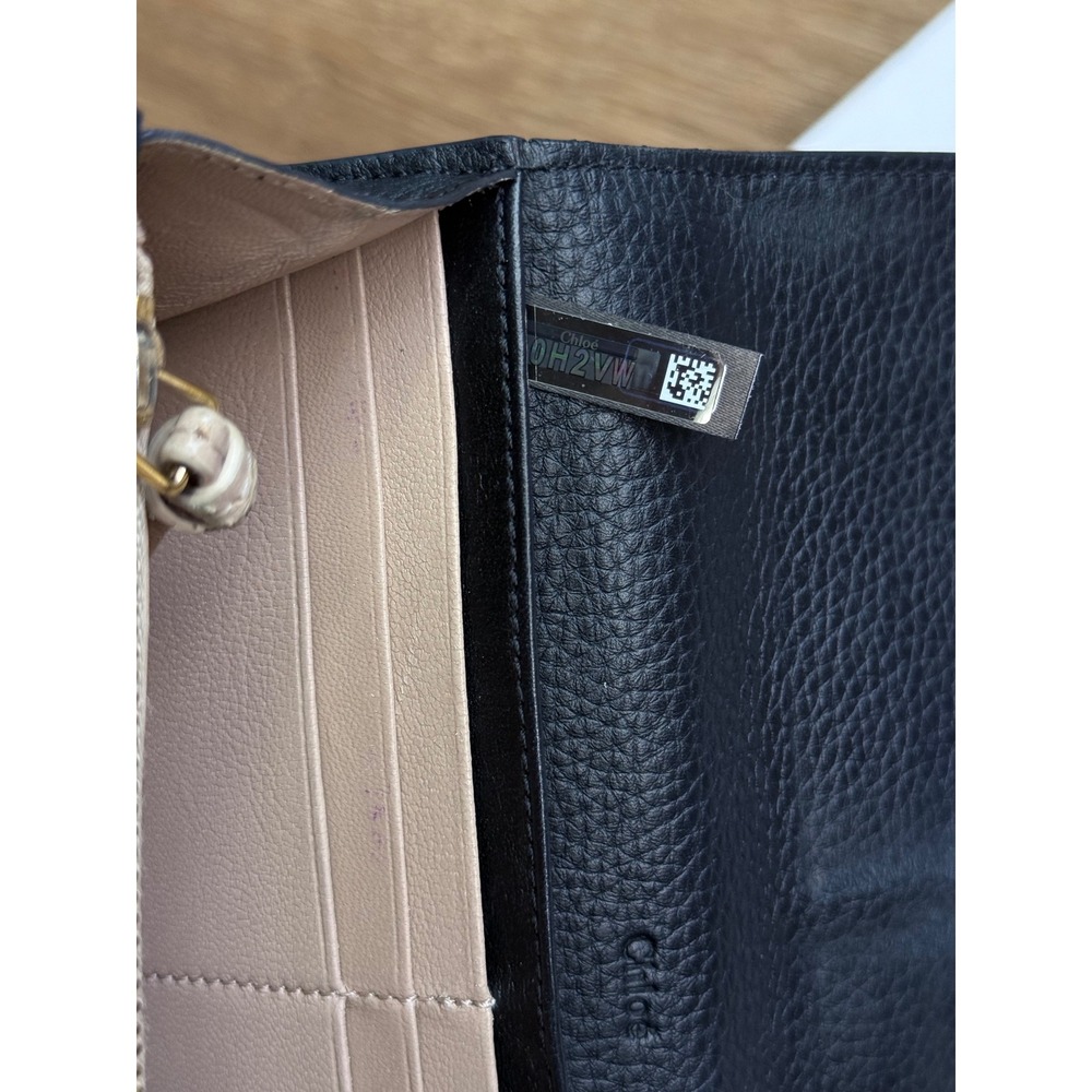 Chloé Black Leather Long Wallet with Gold-Tone Logo Charms - Picture 7 of 11